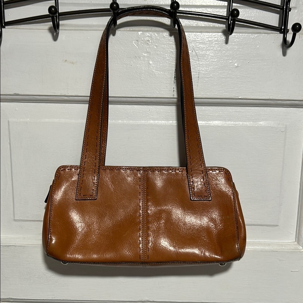 Fossil Tan Leather Shoulder Bag with Double Straps